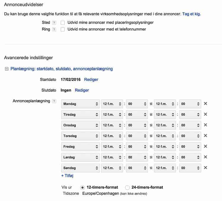 Sæt visningstiden i Google Display annoncer
