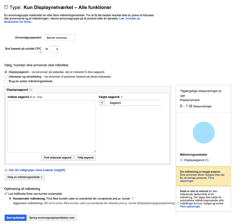 Sæt dine annoncer til at vises udfra søgetermer