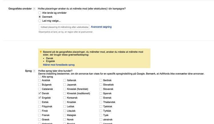 Vælg geografisk område og sprog for en bedre AdWords kampagne 