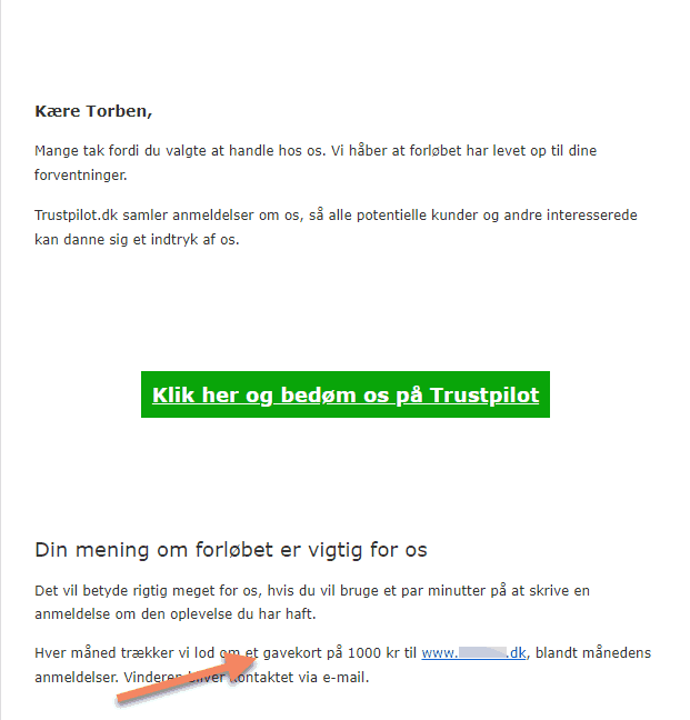 Tilbyd et gavekort for en anmeldelse